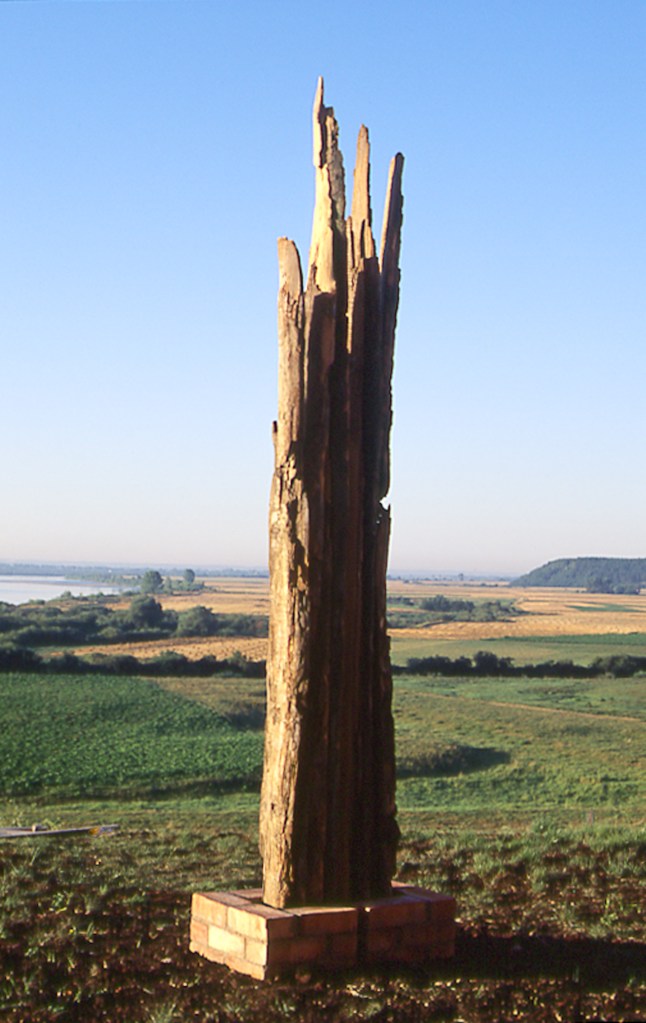Teuton brick foundation supporting Segue II's 750-year-old oak elements, Edward Dormer's site-specific art in Gniew, Poland